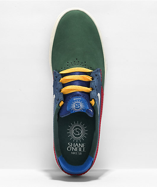 nuez Altitud Alexander Graham Bell Nike SB Shane Green, Red, Blue & Yellow Skate Shoes