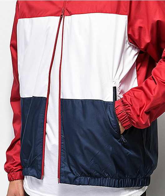 Shield chaqueta cortavientos roja, blanca y azul
