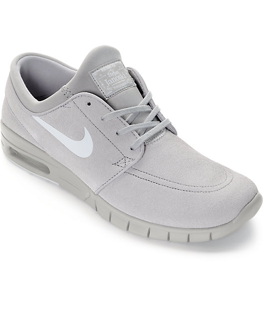 Nike SB Stefan Janoski Air Max Matte Silver & Pure Platinum Grey Skate Shoes Nike SB Stefan Janoski Air Max Matte Silver & Pure Platinum Grey Skate Shoes
