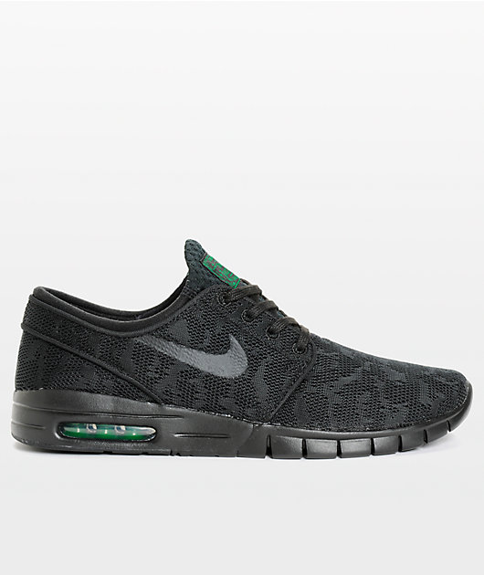 Nike SB Stefan Janoski Max zapatos de malla en negro y verde | Zumiez
