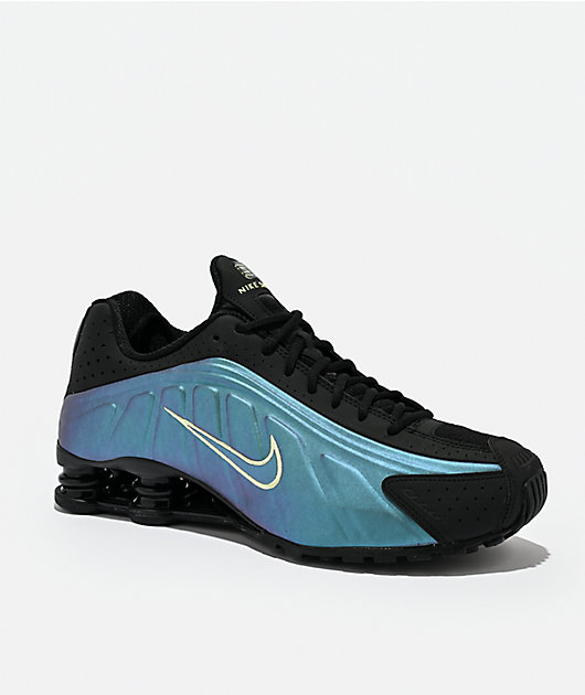 Nike Shox R4 Black, Sapphire & Liquid Lime Shoes | Zumiez