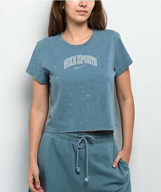 Nike Sportswear Blue Wash Crop T-Shirt | Zumiez