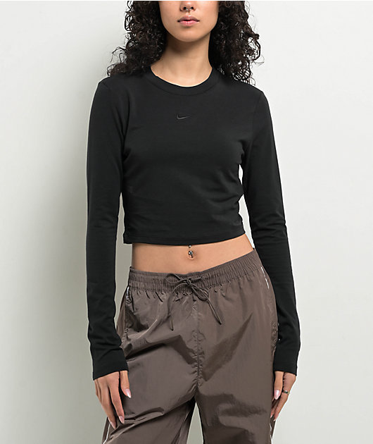 n*)様 sleeve tuck cropped long tee ブラック Nike Sportswear Chill Knit Black Long Sleeve Crop T-Shirt | Zumiez