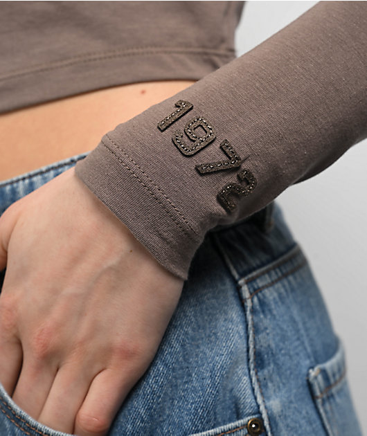 Nike Sportswear Chill Knit Brown Long Sleeve Crop T-Shirt