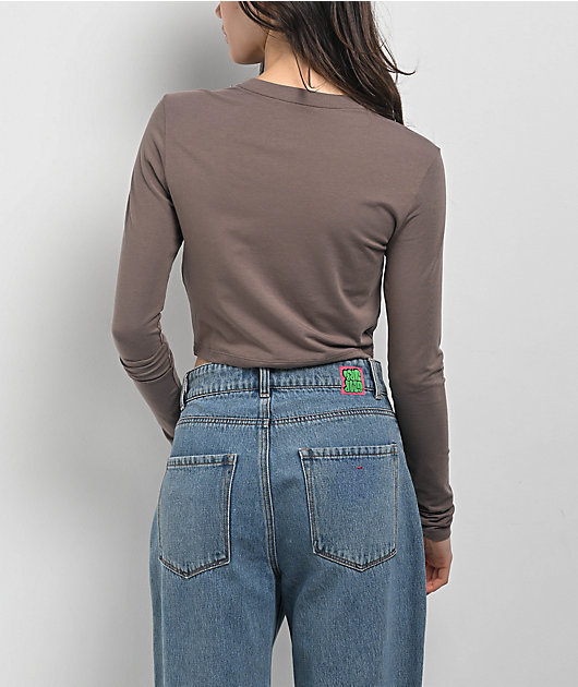 Nike Sportswear Chill Knit Brown Long Sleeve Crop T-Shirt