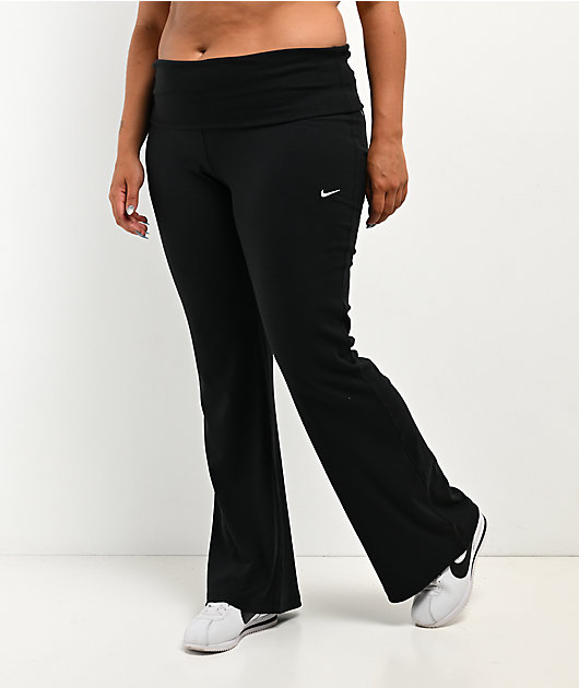 Nike Sportswear Chill Knit Ribbed Black Mid Rise Flare Leggings