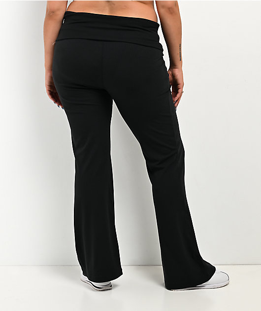 Nike Sportswear Chill Knit Ribbed Black Mid Rise Flare Leggings
