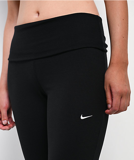 Nike Sportswear Chill Knit Ribbed Black Mid Rise Flare Leggings