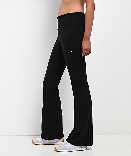 Nike Sportswear Chill Knit Ribbed Black Mid Rise Flare Leggings