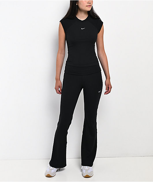 Nike Sportswear Chill Knit Ribbed Black Mid Rise Flare Leggings