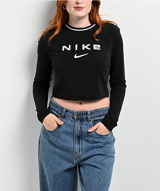 Nike Sportswear Chill Knit Slim Black Long Sleeve Crop T