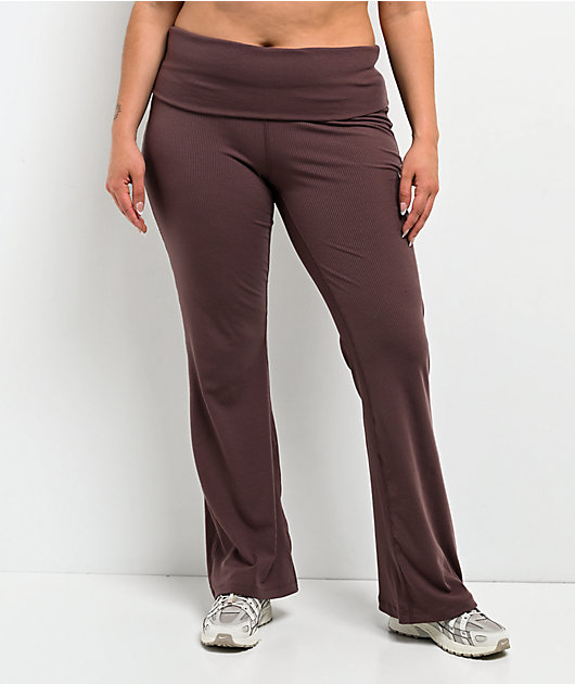 Nike Sportswear Chill Knit Tattoo Brown Fold Over Flare Leggings