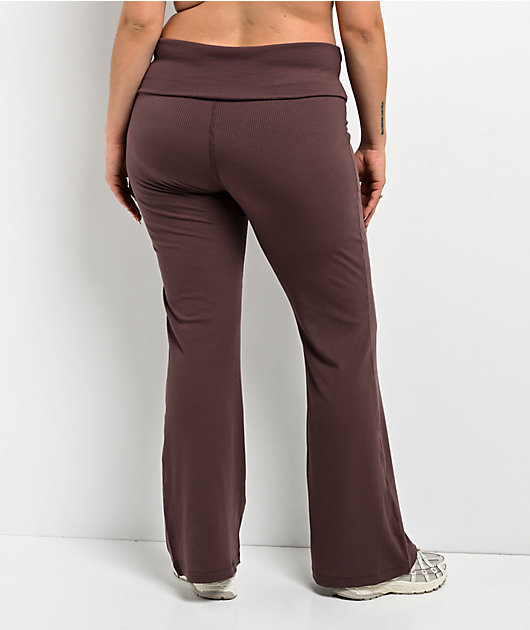 Nike Sportswear Chill Knit Tattoo Brown Fold Over Flare Leggings