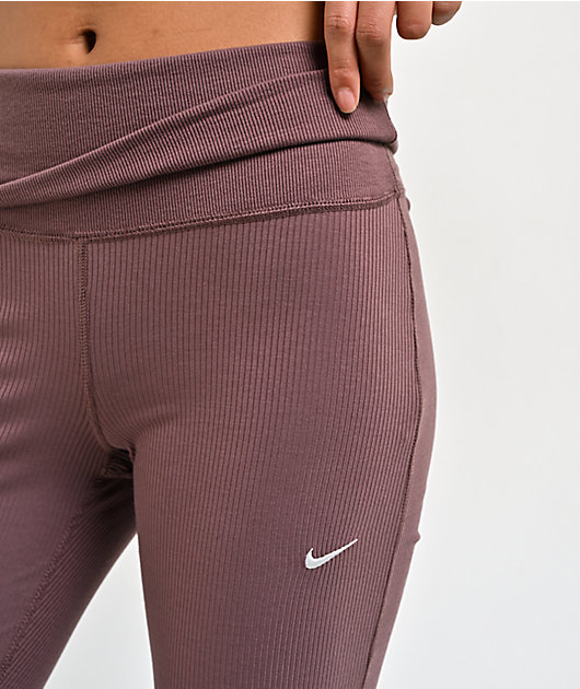 Nike Sportswear Chill Knit Tattoo Brown Fold Over Flare Leggings