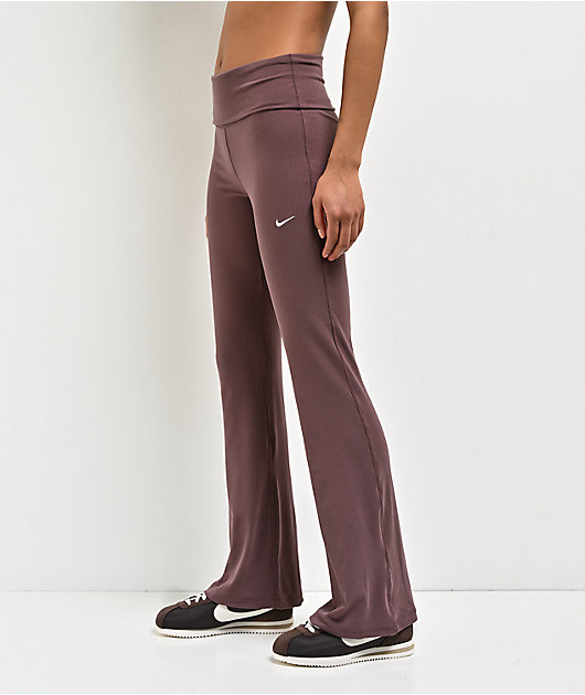 Nike Sportswear Chill Knit Tattoo Brown Fold Over Flare Leggings