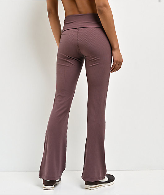 Nike Sportswear Chill Knit Tattoo Brown Fold Over Flare Leggings