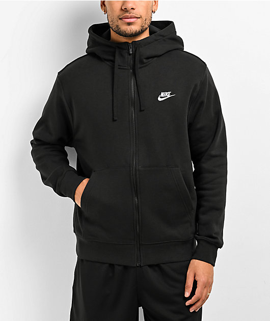 【BLACK/WHITE】Club zip hoodie Nike Men's Club Full-Zip Fleece Hoodie, Black/Black/White, 2XS at