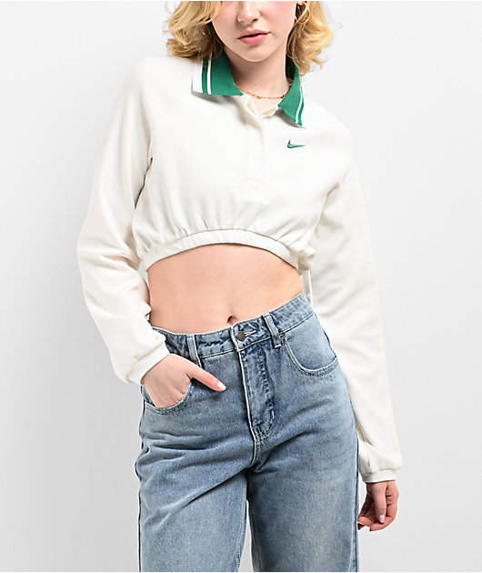 Nike Sportswear Collection White Long Sleeve Crop Polo Shirt Zumiez