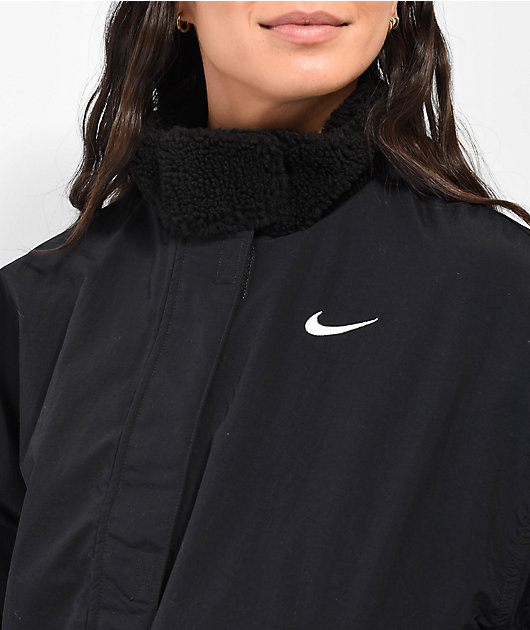 Nike Sportswear Essentials Hoodie DD5116-010 Faux Fur Black White Size S NEW
