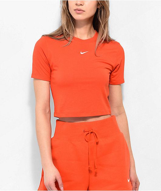 Nike Sportswear Essential Blood Orange Crop T Shirt Zumiez