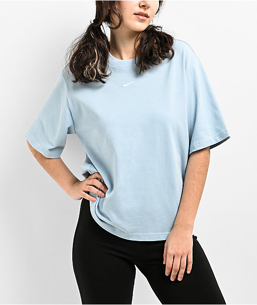 Nike Sportswear Essential Light Blue Boxy Crop T Shirt