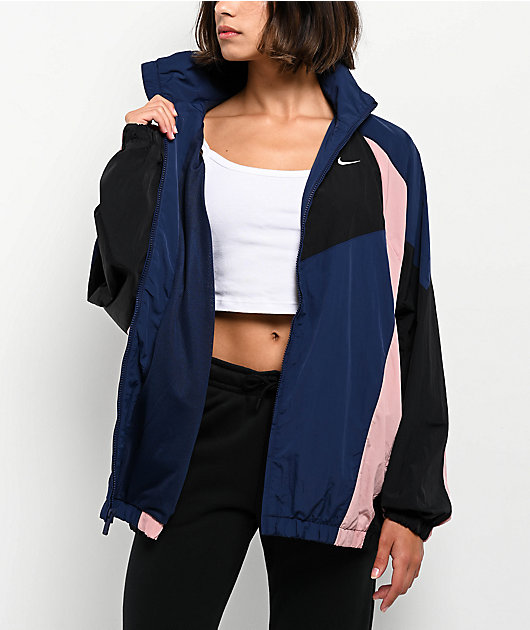 Nike Sportswear Midnight Navy, Black & Particle Pink Oversized Track Jacket
