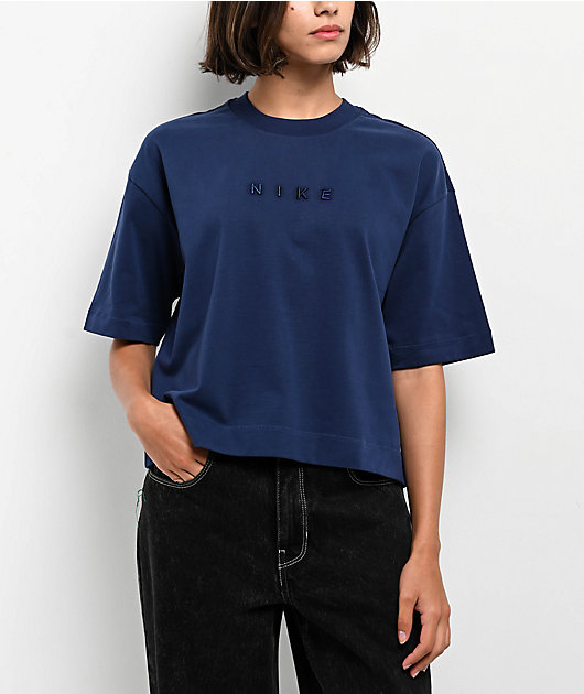 Nike Sportswear Midnight Navy Boxy Oversized Crop T-Shirt
