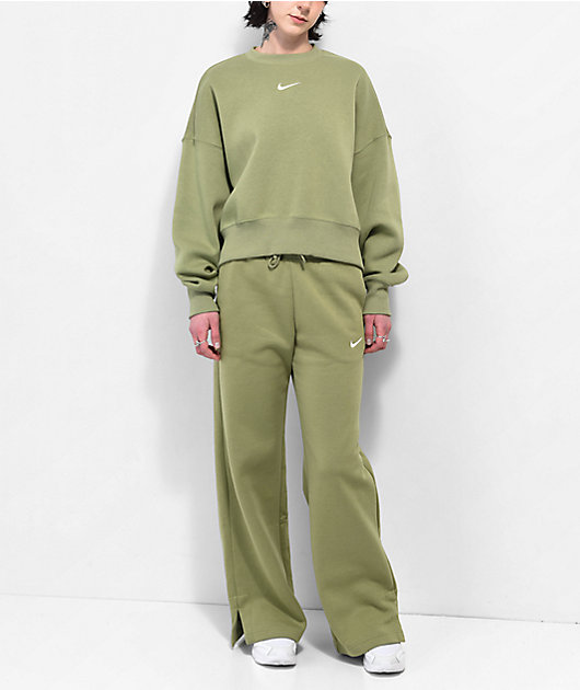 Nike Air Fleece wide leg sweatpants in brown