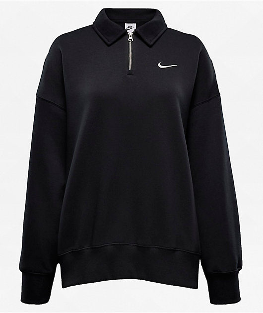 Nike Sportswear Phoenix Fleece Black Sail Oversized Quarter Zip Sweatshirt