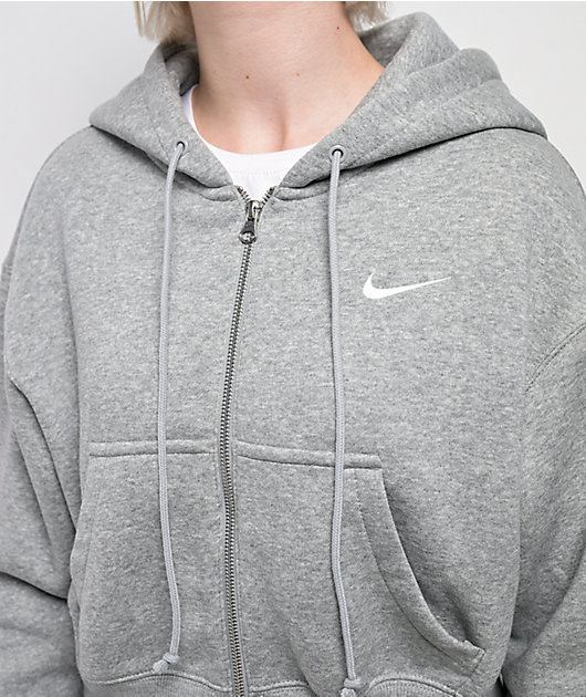 Nike Sportswear Phoenix Fleece Heather Grey Crop Zip Hoodie