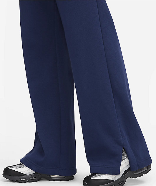Women Navy Fleece Wide Leg Track Pants