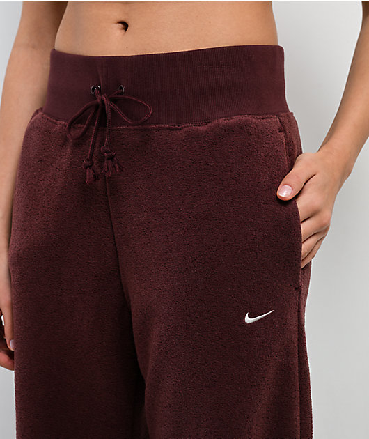Nike Sportswear Phoenix Plush Burgundy Crush High Rise Wide Leg Sweatpants