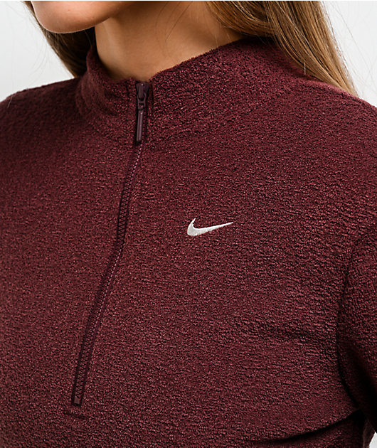 Nike Sportswear Phoenix Plush Burgundy Crush Quarter Zip Crop