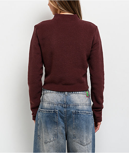 絹 Nike Sportswear Phoenix Plush Burgundy Crush Quarter Zip Crop