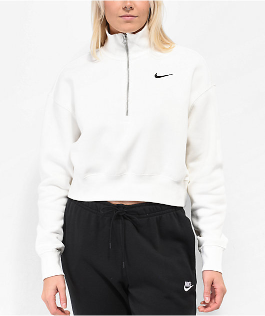 Nike Sportswear Phoenix White Fleece Crop Quarter Zip Sweatshirt