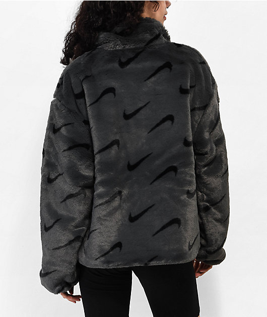 Nike Sportswear Plush Grey Faux Fur Jacket