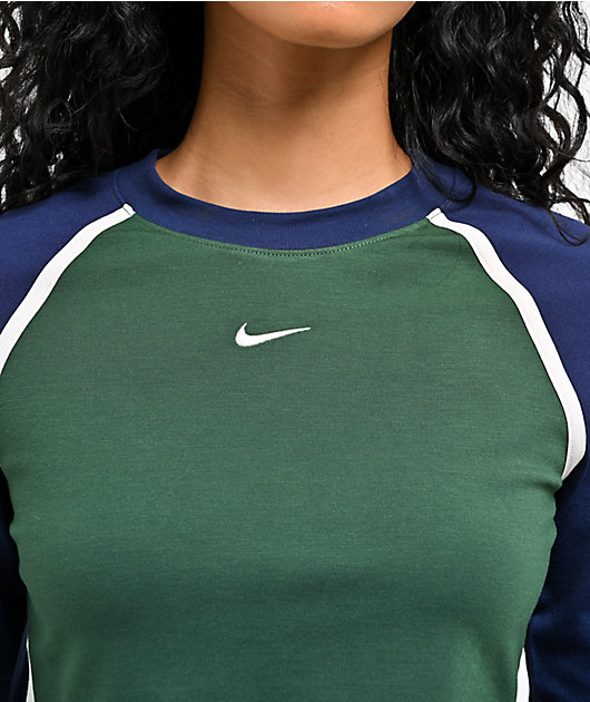 Nike Sportswear Street Green & Blue Long Sleeve Crop T-Shirt