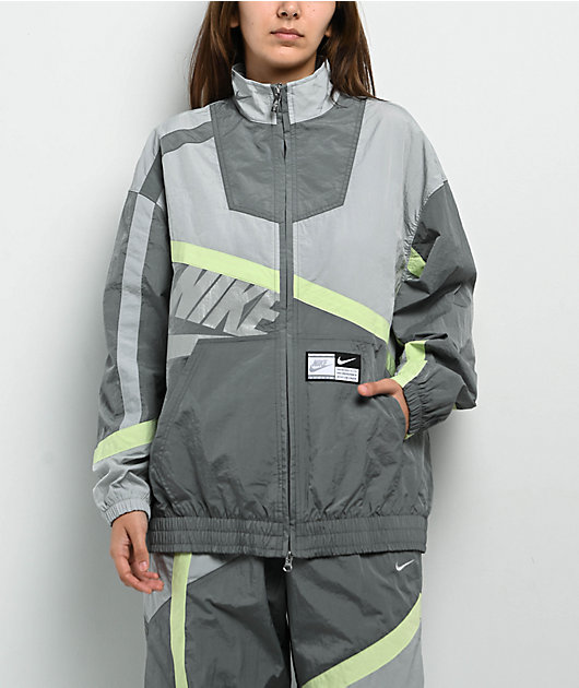 Nike Sportswear Street Woven Grey & Light Green Zip Track Jacket