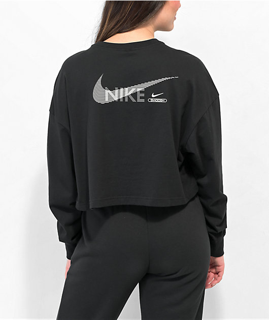 Mauve oase Kosmisch Nike Sportswear Swoosh Black Long Sleeve Crop T-Shirt