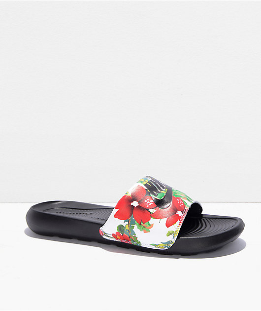 desarrollo de Arco iris Brillante Nike Victori One Black, White & Floral Slide Sandals