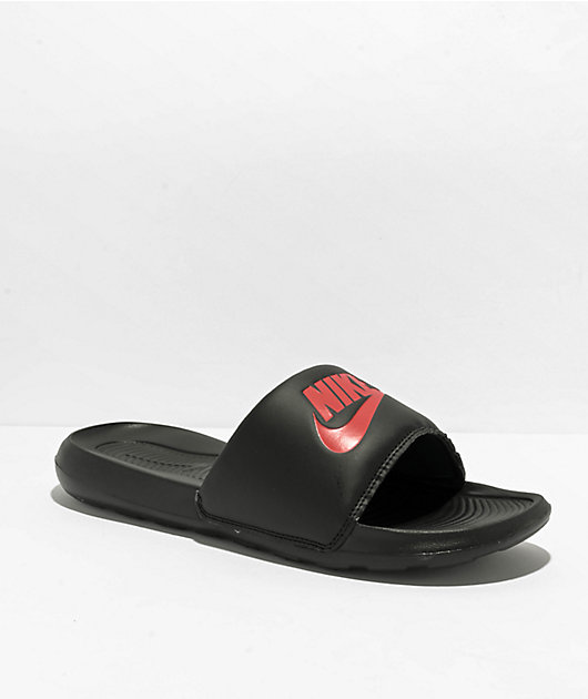 Red and best sale black nike slippers