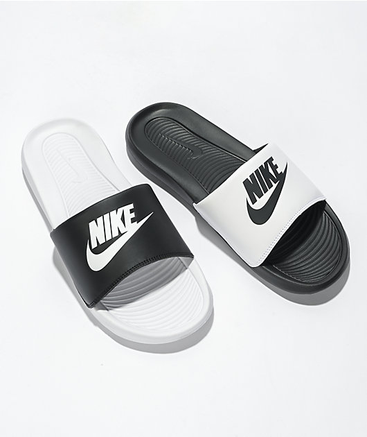 Nike Victori One Mismatch Black White Slide Sandals Zumiez