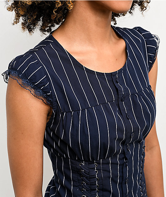 Ninth Hall Adrian Blue Pinstripe Button Up Top
