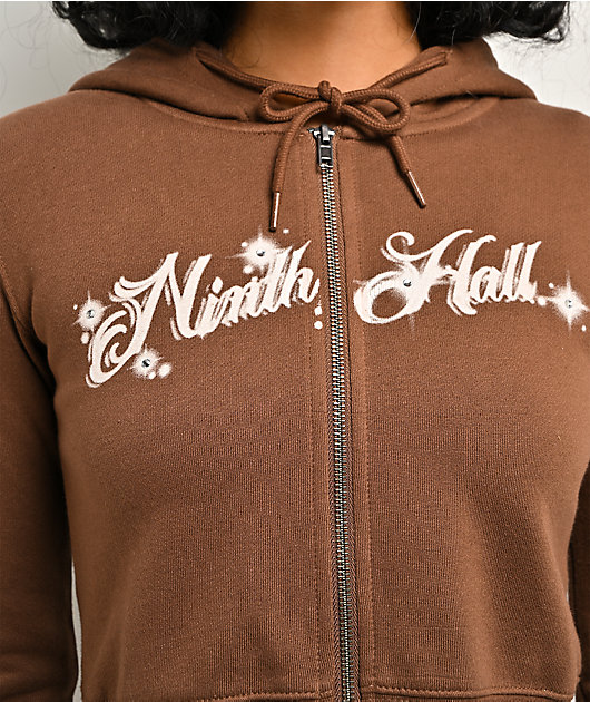 Ninth Hall Airbrush Afterlife Brown Crop Zip Hoodie