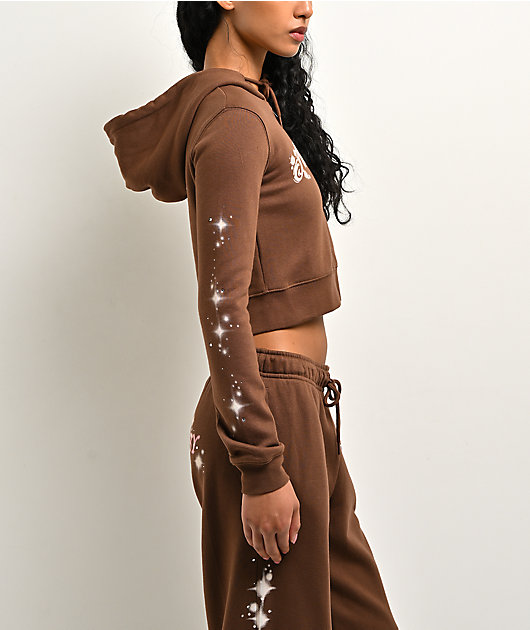 Ninth Hall Airbrush Afterlife Brown Crop Zip Hoodie