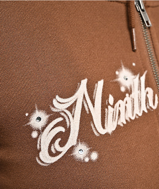 Ninth Hall Airbrush Afterlife Brown Crop Zip Hoodie