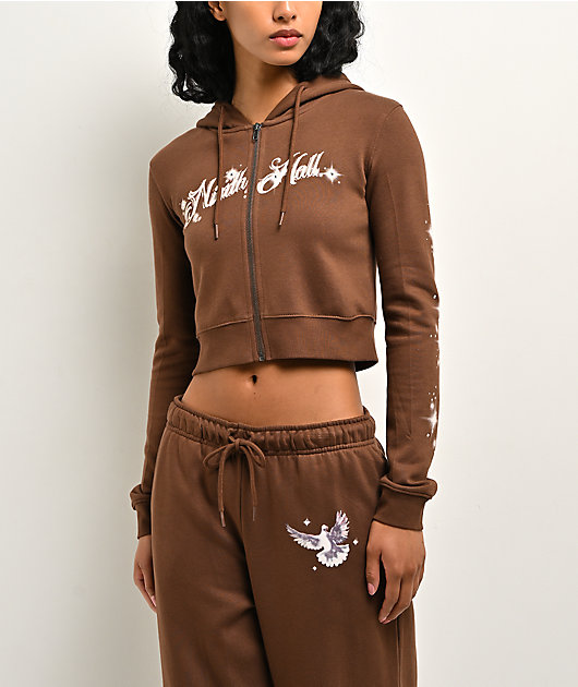 Ninth Hall Airbrush Afterlife Brown Crop Zip Hoodie