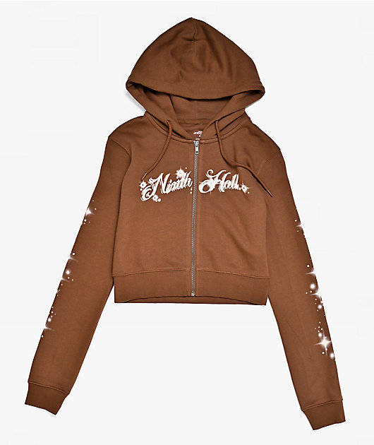 Ninth Hall Airbrush Afterlife Brown Crop Zip Hoodie