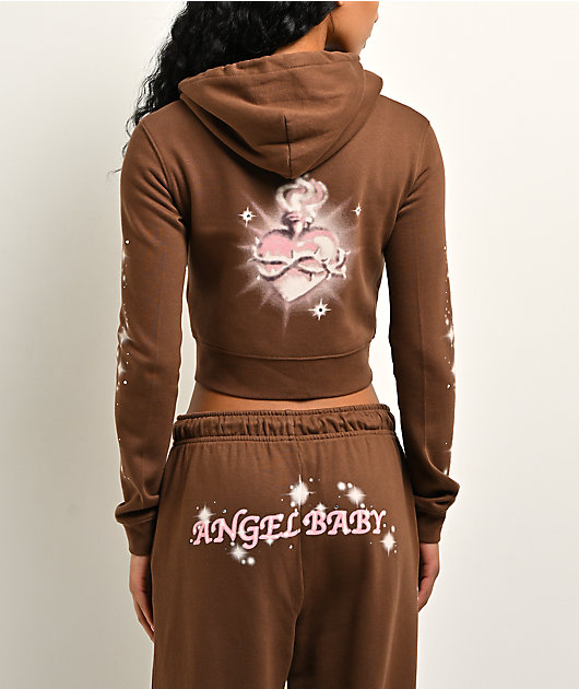 Ninth Hall Airbrush Afterlife Brown Crop Zip Hoodie