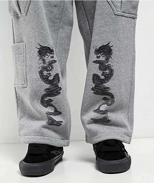 Ninth Hall Airbrushed Dragon Grey Baggy Cargo Sweatpants | Zumiez